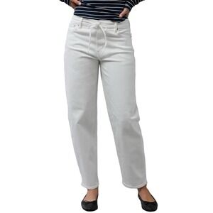 American Eagle Barrel Jeans White Stretch Drawstring Mid Rise Womens 20R